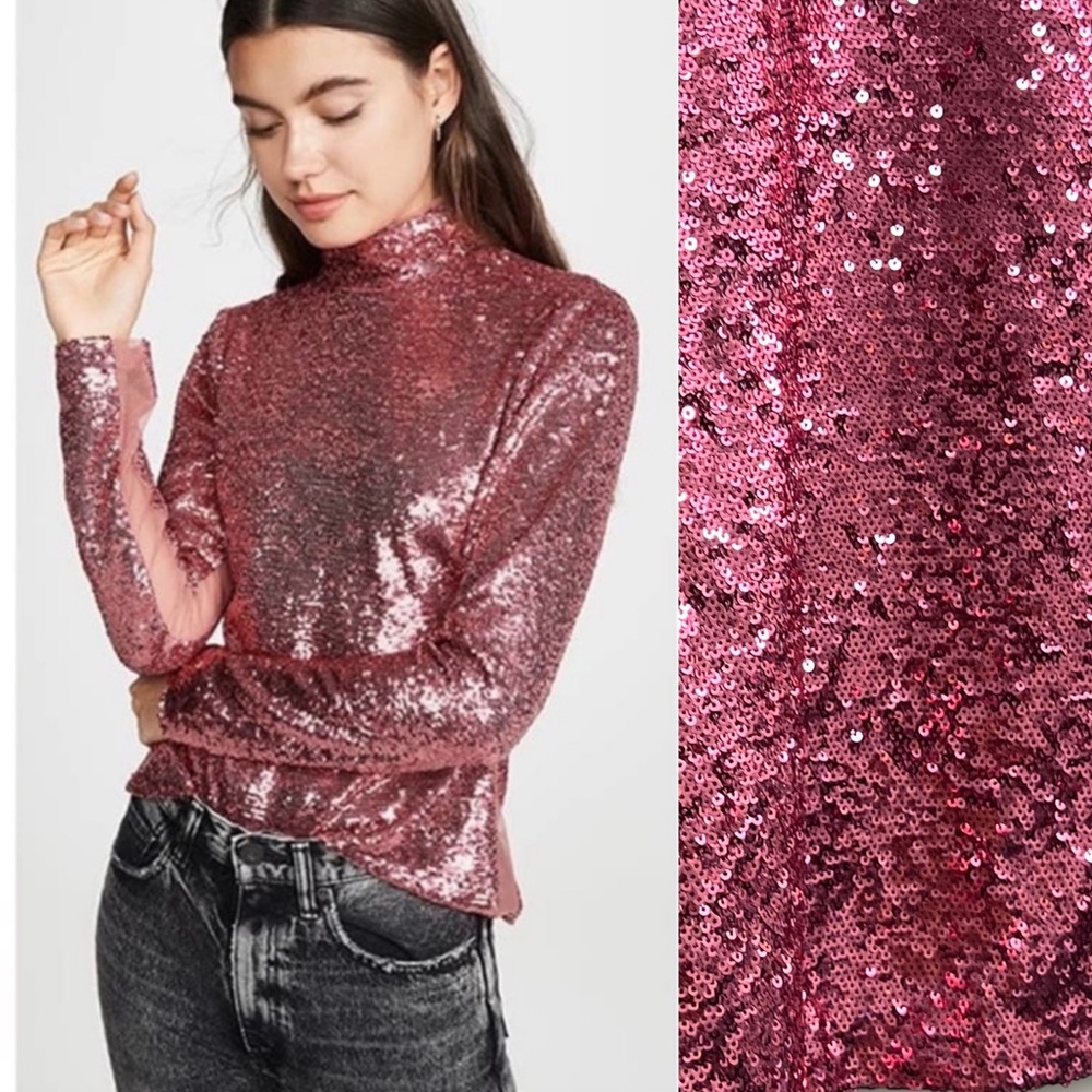 NEW Cinq a sept sequin pink blouse size large